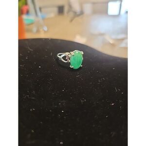 Sterling Silver Green Natural Stone Size 8.25 925 Heart Design